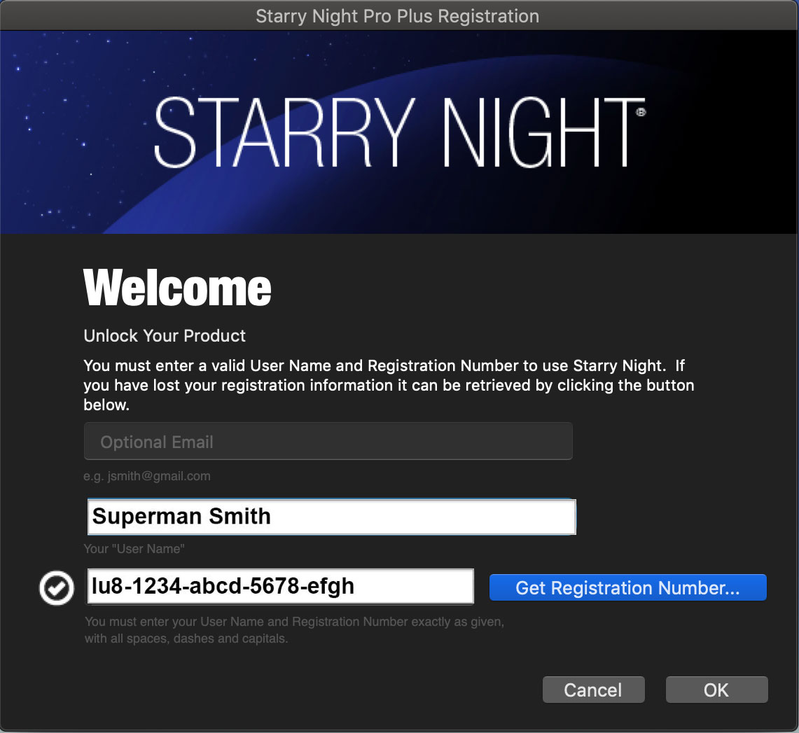 starry night pro plus 6 registration number